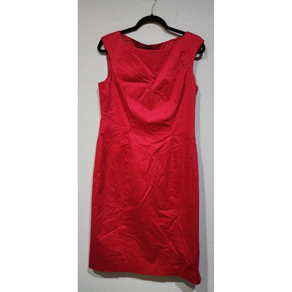 Talbots Women’s Dress 10 Red Shift Sleeveless Stretch Unlined V Neck